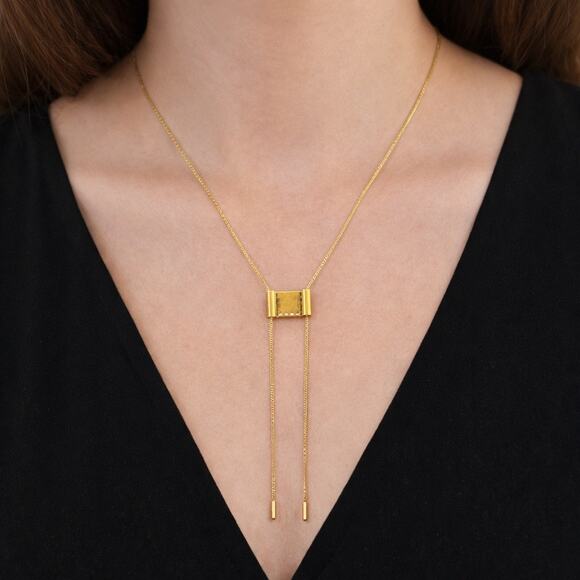 Madewell Lariat Bolo Style Necklace Matte Gold Minimalist Avant Garde - Picture 2 of 5
